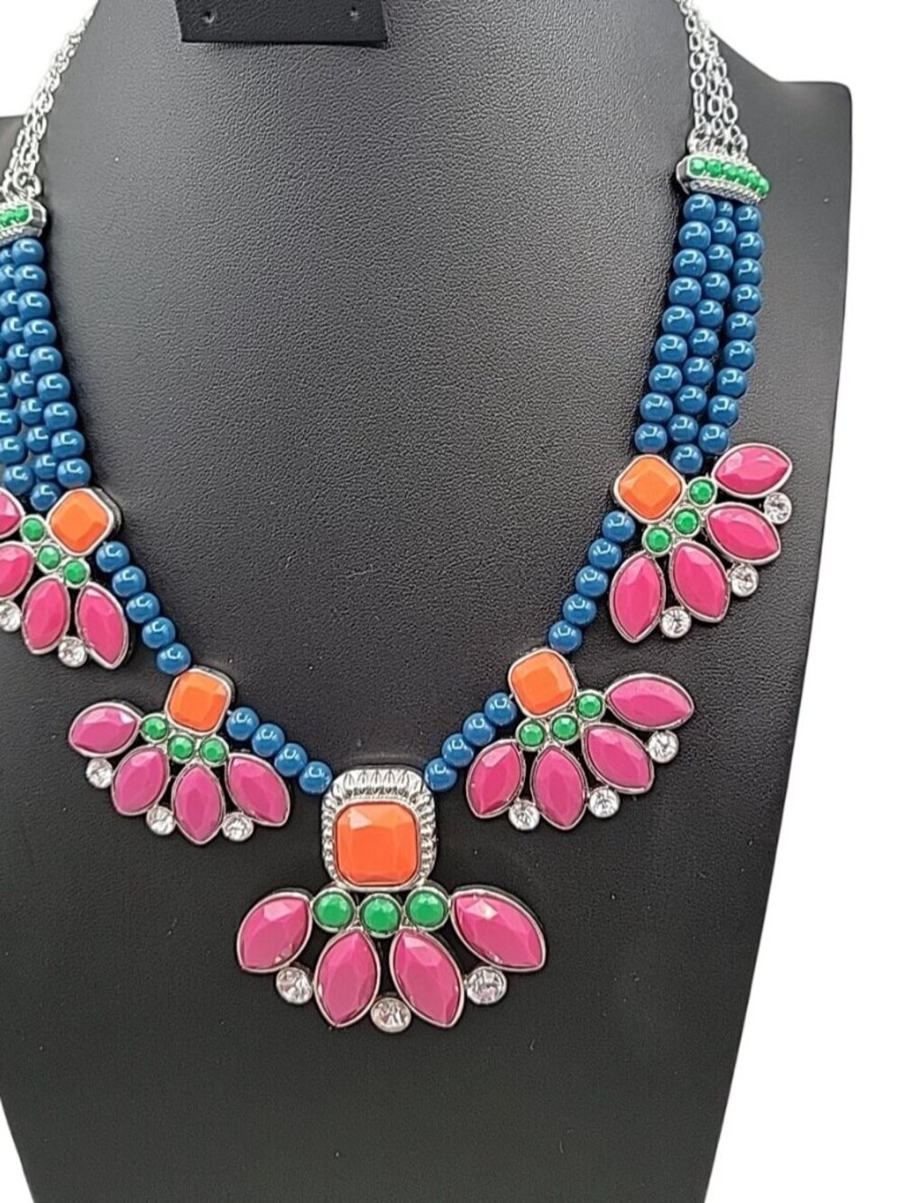 Lia Sophia Flamenco Statement Bib Necklace 21" Retired Bold Adjustable Signed - Picture 3 of 13